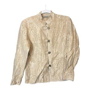 Chico’s Asian Inspired Embroidered Silk Blend Mandarin Collar Size Small FA1